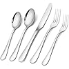 FlyingLeaves Premium 20 Piece 1810 Stainless Steel Silverware Set for 4 Elegant Cutlery Set with Forks Knives Spoons–Dishwasher Safe Kitchen Utensils for Home Restaurant and Events