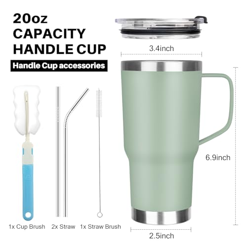Image of 20 oz Tumbler with Handle, Stainless Steel Insulated Tumbler with Lid and Straw, Double Wall Vacuum Coffee Mug Tumbler, Insulated Coffee Thermal Cup for Cold and Hot (Matcha)