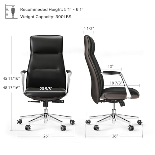 Image of EUREKA ERGONOMIC Royal Slim Executive High Back Black Leather Office Chair, Home Desk Chair for Adults, Big and Tall with Wheels, Swivel Rolling