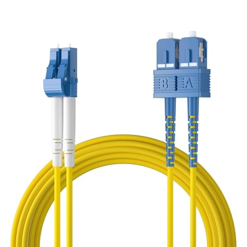 Image of 10Gtek Fiber Patch Cable - LC to SC OS2 1G /10G Singlemode Jumper Duplex 9 /125 LSZH Fiber Optic Cord, Yellow, 30-Meter(98.4-ft)