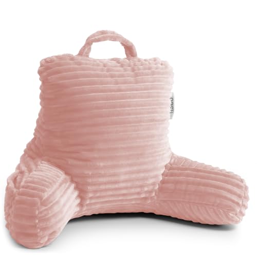 Image of Nestl Reading Pillow for Kids & Teens with Shredded Memory Foam, Luxe Cut Plush Backrest Pillows for Reading and Gaming, for use on Couch or Bed, Adjustable Support with Washable Cover Peach Beige