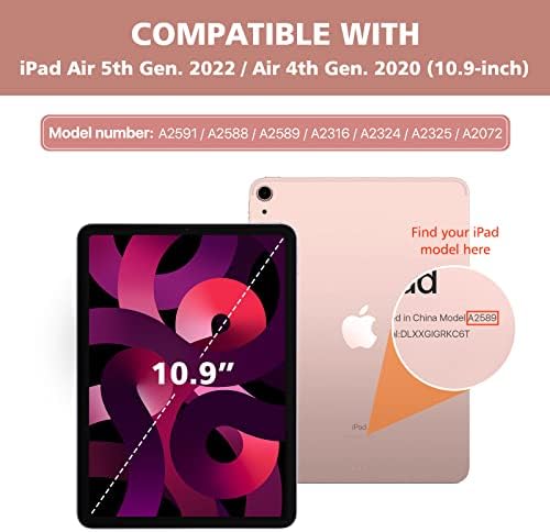 MoKo Case Fit iPad Air 5th Generation 2022 /iPad Air 4th Generation 2020, Built-in Pencil Holder, Smart Shell Trifold Cover with Translucent TPU Back Corner/Bumper Protector Case, Rose Gold