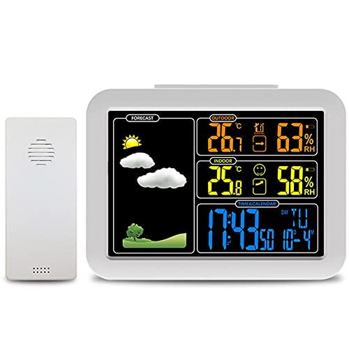 Stazione Meteorologica Con Sensori Wireless Monitor cyfrowy w kolorze, barometr do wewnętrznych i esterni, temperatury/umidità/barometro/previsioni/sveglia, do domu, camera da letto, giardino