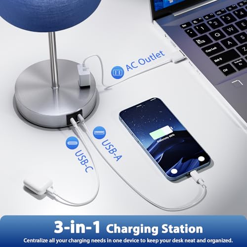 Blue Touch Lamps for Nightstand Set of 2 - Bedside Table Lamp for Bedroom with Dual USB Ports & AC Outlet, 3-Way Dimmable Lamps for Living Room Boys Room, Night Light with 5000K Daylight Bulbs - Image 6