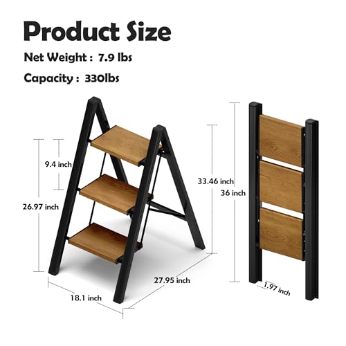 Taranta 3 Step Ladder,Aluminum Lightweight Folding 3 Step Stool With Anti-Slip Wide Pedal thumb #4