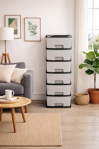 Image of KITCHIVO Plastic Modular Drawer Storage Chest Of Drawers Organizer Storage Box, Large Stomo Racks For Multipurpose Anti-slip Shoes Organizers (Grey, 6 Layer)