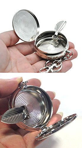 Crivers 2Pc Portable Pocket Ashtray/Vehicle Cigarette Ashtray, Mini Stainless Steel Ashtray With Key Chain And Cigarette Snuffer, Modern Ash Holder For Outdoor Use (Carved Pattern) #TOP4