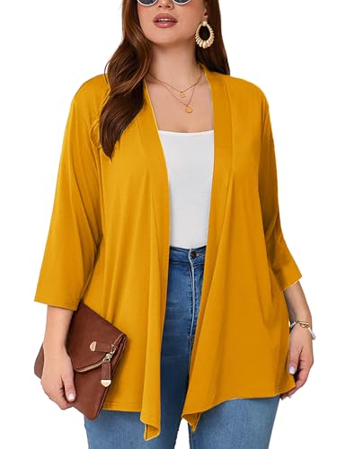 Image of AusLook Women's Plus Size Lightweight Open Front Cardigan 3 /4 Sleeve Cover Ups Shrugs Shawls and Wraps Kimono Jacket Coat