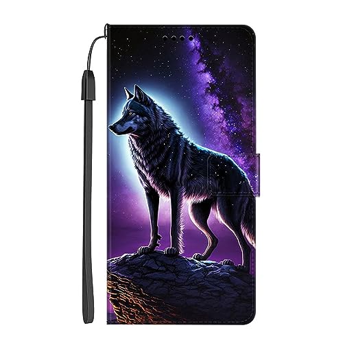 EuoDuo Coque Compatible avec Samsung Galaxy A12 Étui Rabattable Motif Galaxie Loup Housse PU Cuir Portefeuille Flip Cover Pochette Portable Magnétique...