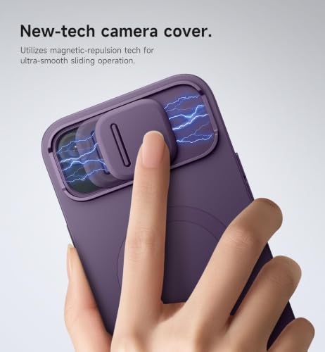Image of SURITCH for iPhone 14 Plus /15 Plus Case with Magnetic Camera Slide Cover and Adjustable Kickstand, Compatible with MagSafe, Shockproof Bumper Case Slim Protective Cover 6.7 Inch, Dark Purple