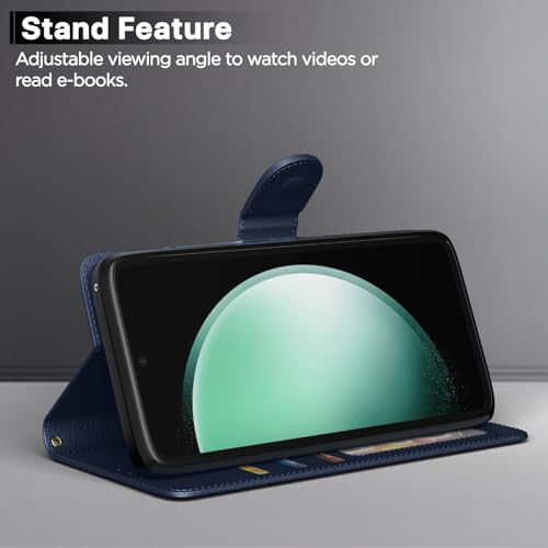 Image of Pikkme Flip Cover for Samsung Galaxy S23 FE 5G | Leather Finish | Shockproof with Card Pockets & Wallet Stand | Ultimate Protection Case(Blue)