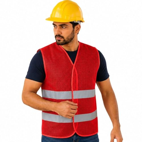 Image of VRITRAZ Unisex High Visibility Reflective Safety Vest | Multi-Pocket Safety Workwear Jacket for Construction Workers, Engineers, Security Guards, Factory & Road Safety Use