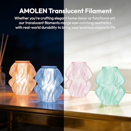 Image of AMOLEN 3D Printer Filament Crystal PLA Translucent Bundle, Transparent PLA 1.75mm, NO-Tangle Low Warping, Dimensional Accuracy+ /-0.02 mm, Fits Most FDM 3D Printers, 200gx4 Pack, Green+Pink+Orange+Blue
