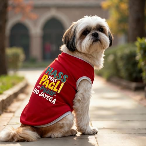 Image of JoyDaog Cozy Dog Winter Coat Red Color 12 Inch (XS)- inchHASS Mat Pagli Pyaar Ho Jayega inch Printed Soft Trendy Apparel for Puppy & Toy Breeds I Indoor & Outdoor