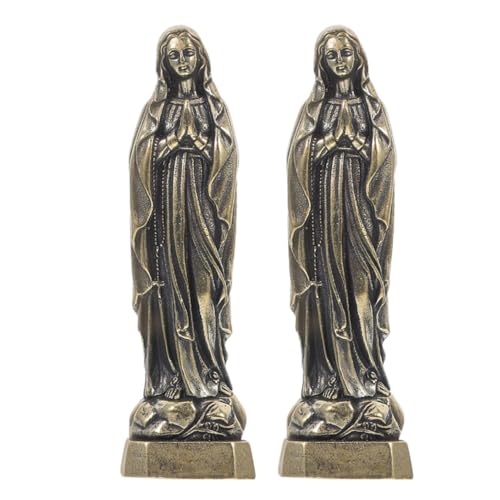 Warmhm 2 Pièces Statue De La Vierge Décor Vintage Sculpture Catholique Portable Statue Religieuse Vierge Petite Figurine Sainte Dame Décoration D'Église...