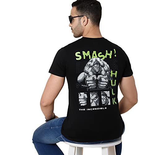 Image of Free Authority Hulk Printed Regular Fit Black Cotton Men's T-Shirt