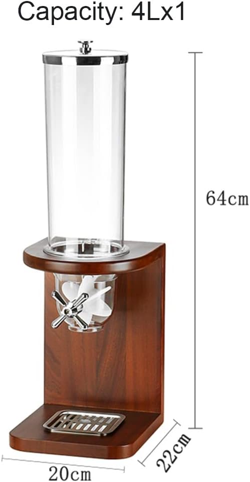 Dry Food Cereal Dispenser, Airtight Kitchen Storage with Wood Base(per can 4L), Can Hold Nuts, legumes, Candy, Snacks, for Home Office Hotel Commercial Bar (Color : Brown, Size : 4L)