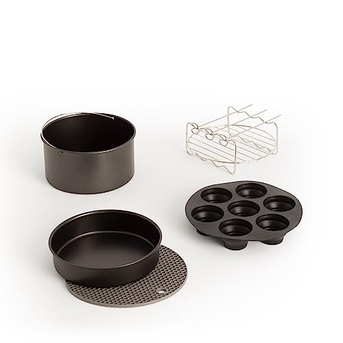 CREATE / Fryer Air Pro Tools/Pack de Accesorios para Freidora de Aire de 3.5L / Molde para Magdalenas, Base para Pizzas, Rejilla para asados, Recipiente horneado y salvamanteles Silicona.