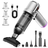 Aspirateur à main, 25 000 Pa Puissant Aspirateur Voiture, 4 en 1 Portable Aspirateur Voiture, avec vidage automatique 1 bouton, Aspirateur Sans Fil pour Voiture, Camping car, Maison, Poils d'animaux