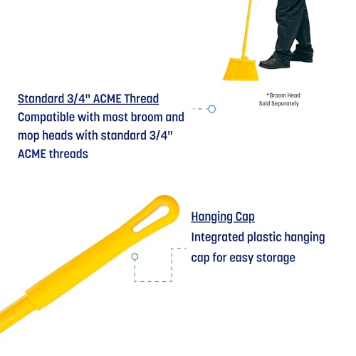 Image of SPARTA 48 inch Fiberglass Replacement Handle with 3 /4 inch Acme Thread Tip, Polyester Veil Reinforced, Hanging Cap, Commercial Cleaning, Yellow
