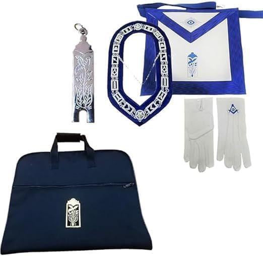 Masonic Regalia Blue Lodge Officers Royal Blue Apron Chain Collar Gloves With Soft Briefcase Set