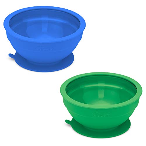 Image of Brinware 4 Piece Glass and Silicone Suction Bowls - Set of 2 Kid Bowls Hunter Green/Royal Blue