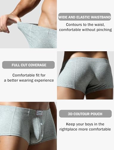 FEOYA Men’s Cotton Boxer Briefs Low Waist Button Fly Boxers Shorts Pouch Breathable Underwear4