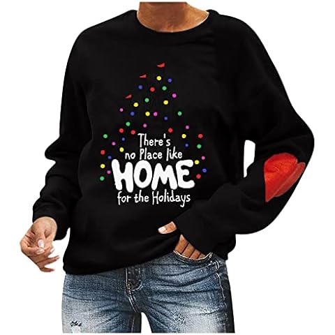 Zip up Hoodie Dress Women Women's Pullover Loose Fashion Casual Christmas Print Long-Sleeved Round Neck Heart Pattern Warm Sweatshirt Tops Women's Pullover Hoodie Sweatshirts Black Cover