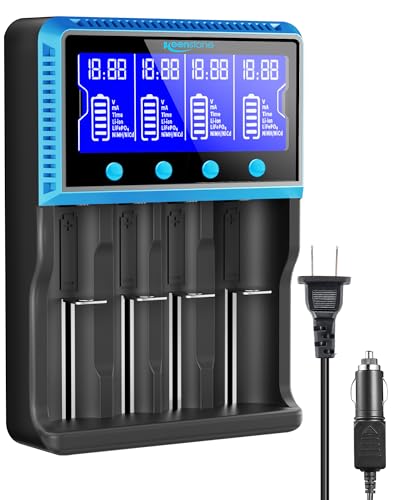 Keenstone 18650 Battery Charger Smart Universal Charger LCD Display for Rechargeable Batteries Ni-MH Ni-Cd AA AAA Li-ion LiFePO4 IMR 10440 14500 16340 RCR123A 26650