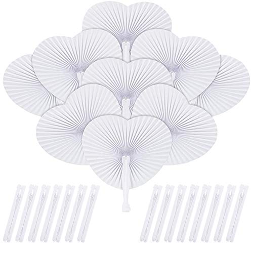 Herzförmiges Papierfächer Handfächer, 24 Stück Faltbar Fächer Weiß Fecher Hochzeit Gäste, Handfächer Klein Papierfächer Hochzeit for Wand Dekoration/Gastgeschenke Hochzeit Party DIY