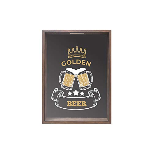 Quadro com Vd Porta-Tampinhas Golden Beer 38X53Cm Kapos Madeira