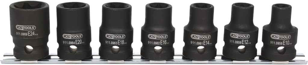 KS TOOLS 1/2" TX E-Impact Socket Set, Short, 7 pcs, E10-E24