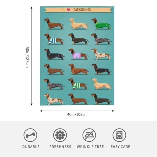 HGOD DESIGNS Cute Dachshund Dog Pattern Fleece Blanket Throw (100x130cm), 100 x 130cm - Image 2