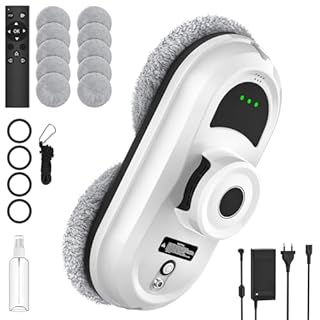 Robot Nettoyeur de Vitre, 5600pa Robot Laveur de Vitre Automatique, 3 Modes de Nettoyage, Navigation Intelligente,Détection des Bords, Système de Sécurité, Télécommande et 10 Chiffons