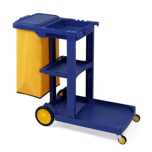TUFFIOM Commercial Traditional Cleaning 3-Shelf Janitorial Cart, 500 Lbs Capacity Housekeeping Cart...