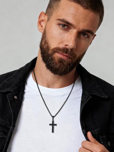 Image of U7 Cross Necklace for Men, Stainless Steel Silver Black Gold Mens Cross Necklace, 22-24 Inches