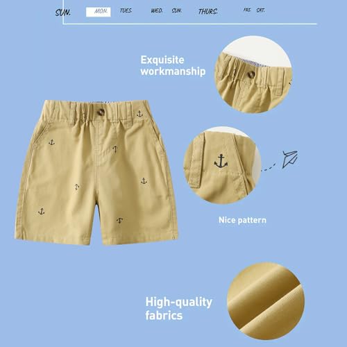 Toddler Boys' Pull On Chino Shorts 2-Pack Soft Breathable Summer Baby Shorts with Pockets Full-Body Anchor Print Sizes 1Y-7Y3