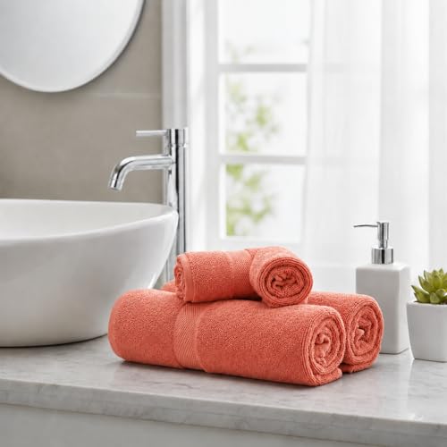 Image of Sulfar 100% Combed Cotton, Quick Drying Highly Absorbent Thick Bathroom Towels, Luxury Bath Towel Set (Pack of 4, 70 X 140 cm) - 600 GSM (Coral Pink)