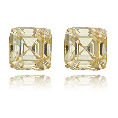 AVORA 10K Yellow Gold asscher-cut Simulated Diamond CZ Stud Earrings