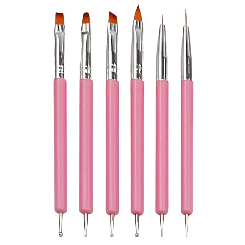 YPYMOD 6 Stück Doppel-Ende Nagel Pinsel, Nageldesign Pinsel, Doppel-Ende Nail Art Pinsel Kit Professionelle Maniküre Werkzeuge Kit（Rosa）