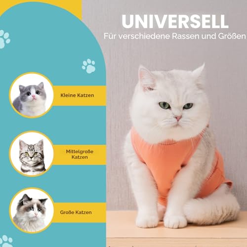 Avont Katzenbody nach OP Erholungsanzug Kleidung Modal Recovery Kastration Spay Entwöhnung Leckschutz Suit für Katze, Bauchwunden oder Hautkrankheiten-S-Koralle
