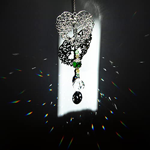 Image of Tree of Life Heart Crystal Suncatcher Prism Rainbow Maker Window Decor