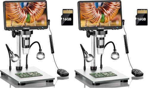 Image of TOMLOV DM9 7 inch Digital Microscope: 1080P 1200X Coin Microscope Magnifier, 12MP Ultra-Precise Focusing LCD Soldering Microscopes for Adults, PC View, 16GB (Pack of 2)