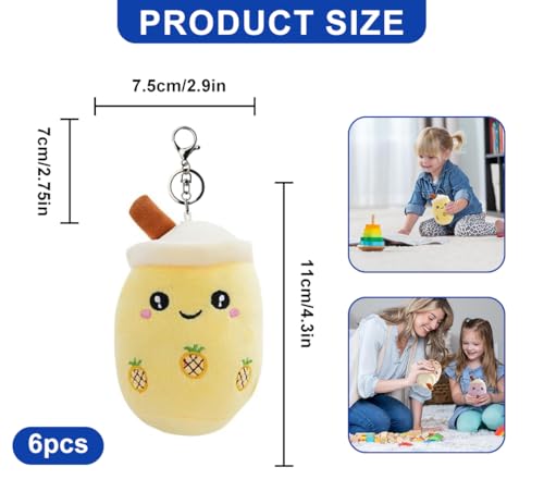 YANGUN Bubble Tea Plush Keyring, 6 Pack Boba Plush Keyring, Bubble Tea Key Chain, Boba Teas Plushies Keychain 8 cm - Image 2