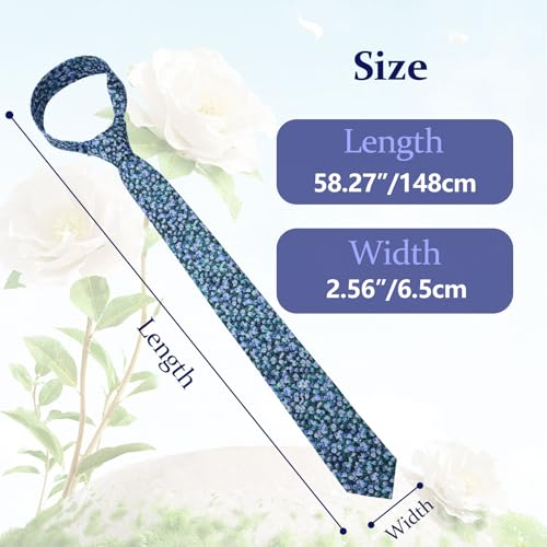Image of Floral Ties Skinny Tie for Men, Cotton Mens Neckties for Weddings | 2.56'', floral, slim, soft and comfortable, men's neckties for casual, business, party, daily, dating