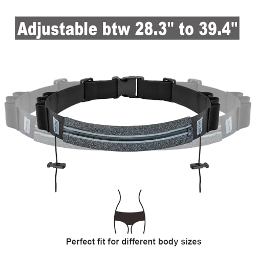 RJ-Sport Laufgürtel für Handy - wasserdichte Lauftasche, Sportgürtel Hüfttasche, Triathlon Startnummernband Laufgurt mit Bauchtasche & Verstellbarem Gummiband & Nummernhalter &6 Gel-Halter (Schwarz)