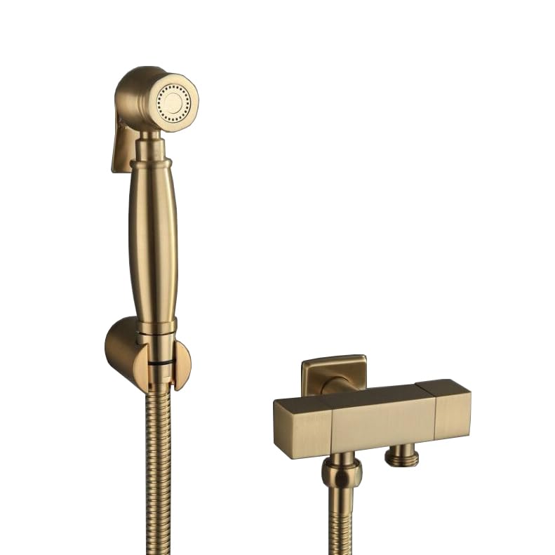 Rociador de bidé para inodoro oro cepillado instalado en pared