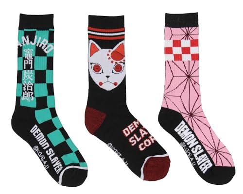 Bioworld Demon Slayer Crew Socks, Demon Slayer Manga Tanjiro And Nezuko Socks, Anime Performance Cushioned Athletic Crew Socks For Men Women 3 Pairs