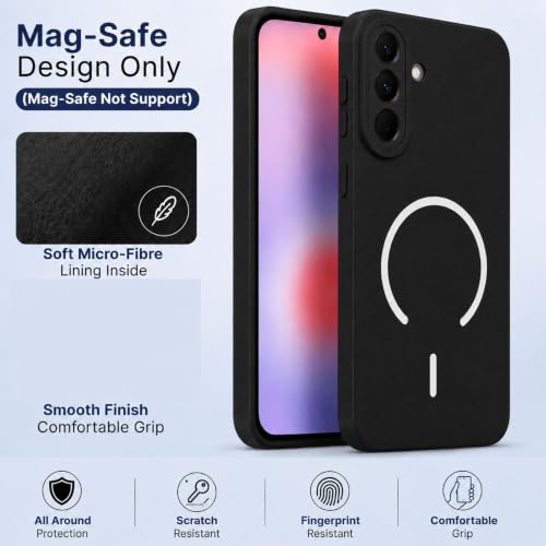 Image of SBMS Silicone Back Cover Case for Samsung Galaxy A57 5G | Soft Micro-Fibre Lining Inside | Magsafe Print On Back Side Camera Protection Bump | Shockproof Case Samsung Galaxy A57 5G (Black)