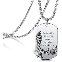 MeMeDIY Personalized Necklace Customized Chains for Men Engraving Eagle Pendant Gifts Stainless Steel Vintage Jewelry with 3.5 Wide 24 Inches Chain
